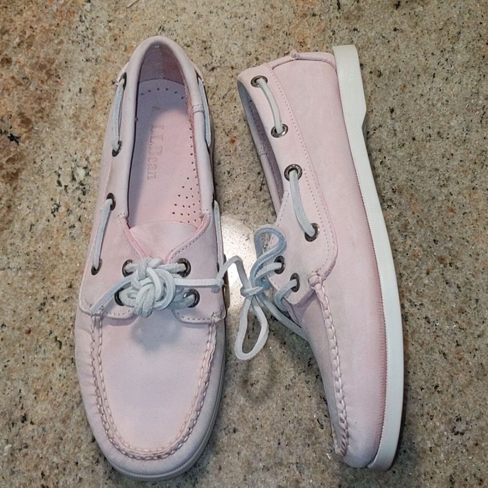 EUC L.L. Bean Pale Pink Leather Boat Shoes 7.5 - Picture 4 of 11